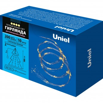 Гирлянда UNIEL ULD-E0200-200/STB/3AA WARM WHITE IP44