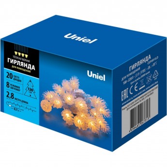 Гирлянда UNIEL ULD-S0280-020/DTA WARM WHITE IP20 PINE CONES