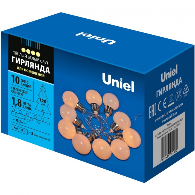 Гирлянда UNIEL ULD-S1800-010/STB/3AA WARM WHITE IP20 BULBS UL-00008421