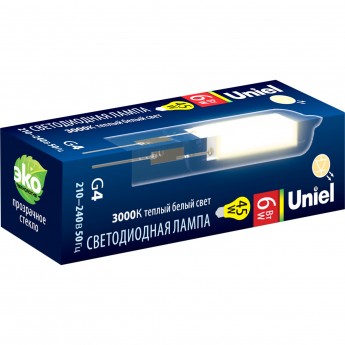 Лампа светодиодная UNIEL LED-JC-220/6W/3000K/G4/CL GLZ08TR картон