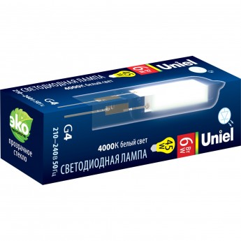 Лампа светодиодная UNIEL LED-JC-220/6W/4000K/G4/CL GLZ08TR картон