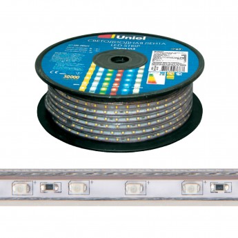 Светодиодная лента UNIEL ULS-2835-120LED/m-10mm-IP67-220V-10W/m-50M-3000K бобина