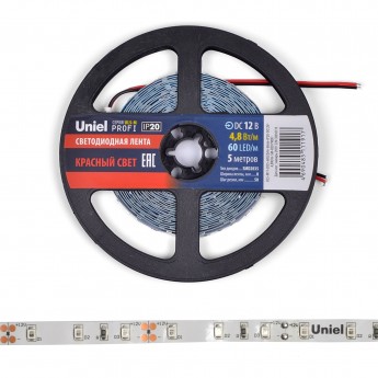 Светодиодная лента UNIEL ULS-M11-2835-60LED/m-8mm-IP20-DC12V-4,8W/m-5M-RED PROFI катушка в герметичной упаковке